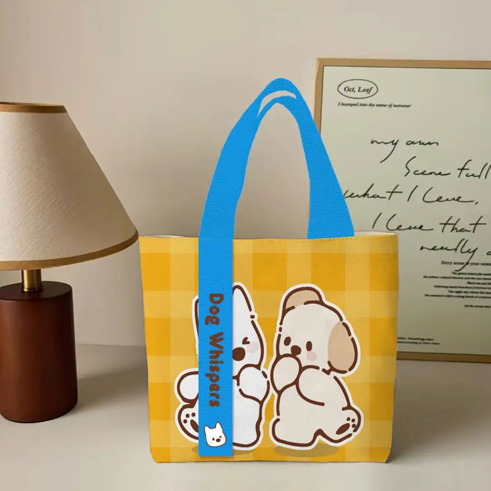 Durable Cute Puppy Print Canvas Bag Large Capacity Lightweight Shoulder Bag Reusable Versatile Shopping Bag Women's Accessories