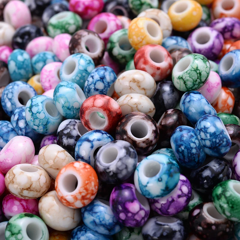 9x15mm Handmade Large Hole Acrylic Beads 30Pcs Colorful Round Abacus Loose Spacer Bead For DIY Jewelry Making Bracelet Accessory