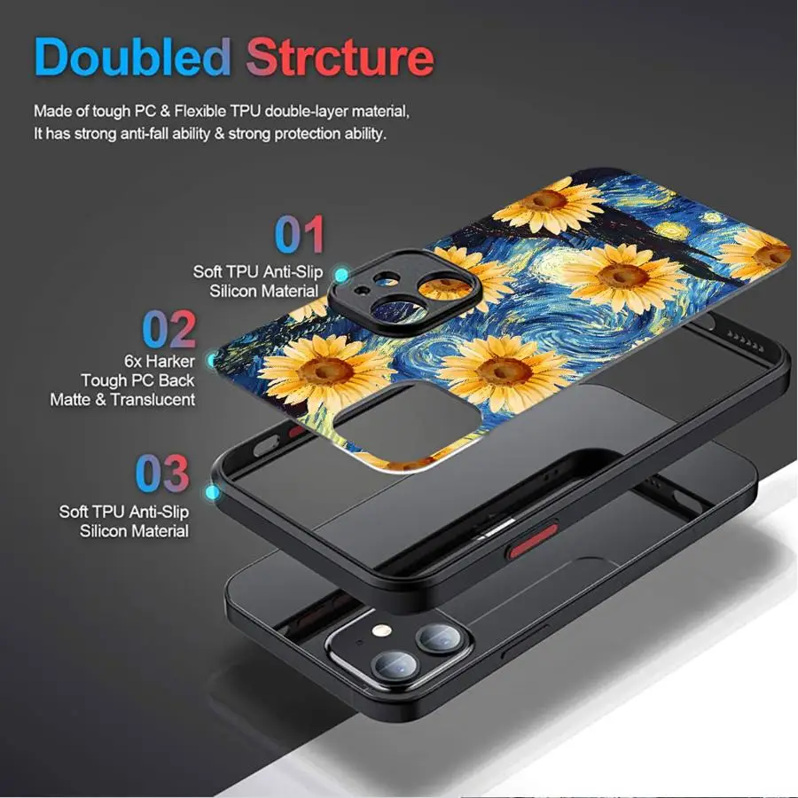 Van Gogh Starry Sunflowers Phone Case for iPhone 15 16 Pro Max 14 Plus 12 13 11 Pro Max SE XR XS X 15Pro 7 8 14 Pro 12 Mini