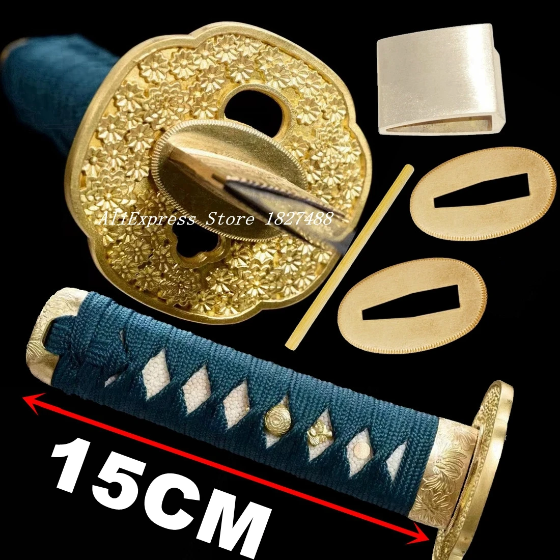 

Real Ray Skin Handle Tsuka For Japanese Katana/Wakizashi/Tanto Sword Set Tsuba+Menuki+Fuchi+Kashira+Habaki+Seppa Copper Fittings