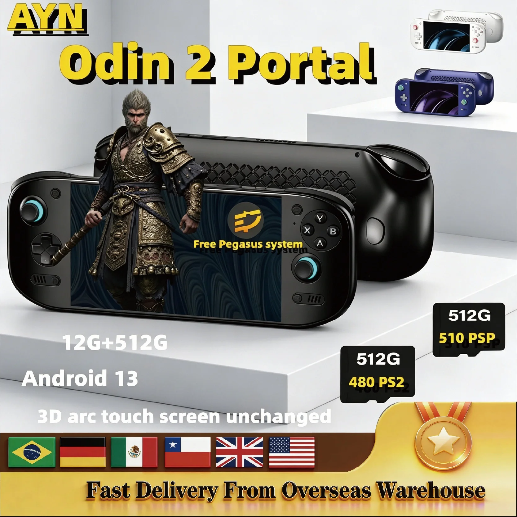 

Original AYN Odin 2 Portal 7" OLED 120Hz Gaming Console Snapdragon 8Gen2 8000mAh Android13 Portable Retro Game Player