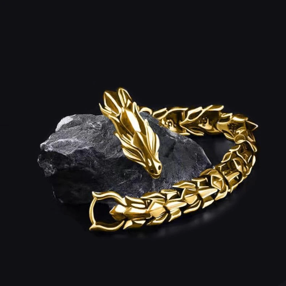 Hip Hop Punk Domineering Keel Dragon Bracelet for Men Retro Scale Pattern Dragon Head Bracelet Fashion Jewelry  Accessories Gift
