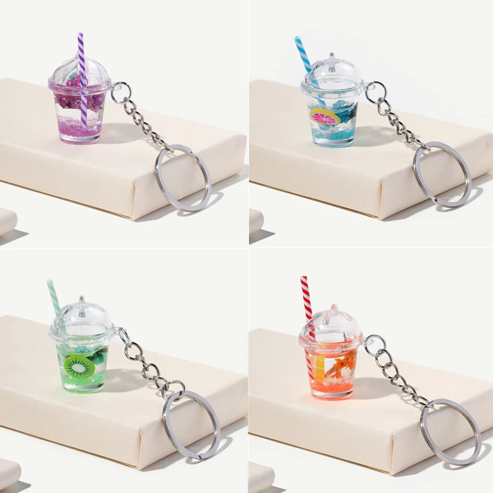 Mini Luminous Fruit Bubble Tea Cup Keychain For Women Girls Bag Cute Simulation Car Toy Pendant Bag Ornaments Creative DIY Gifts