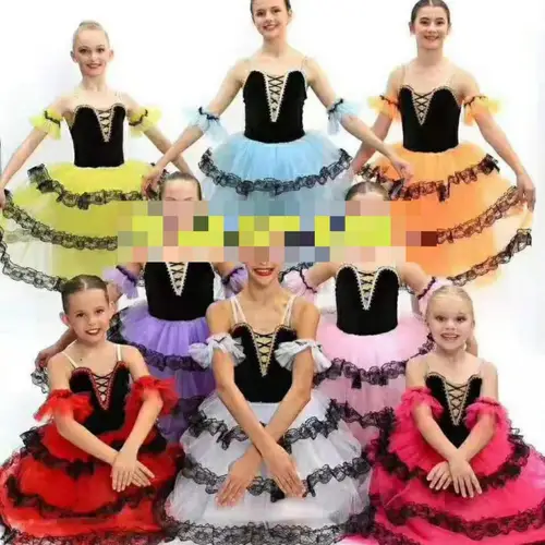 Vestido español rojo con tirantes para niñas adultas, tutú de Ballet romántico largo, disfraces de actuación, vestidos de bailarina, corpiño de terciopelo