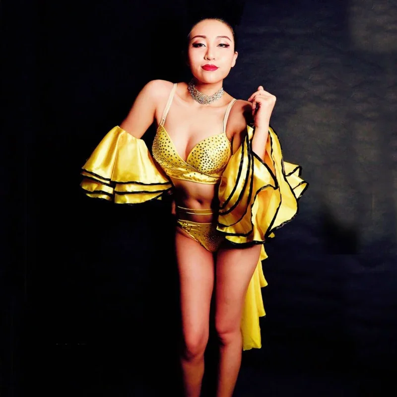 بار ملهى ليلي Dj Ds Gogo أزياء رقص مثير الراين بيكيني الساتان المخلفية تنورة القطب ملابس الرقص المرحلة الهذيان الزي XS6706 #3
