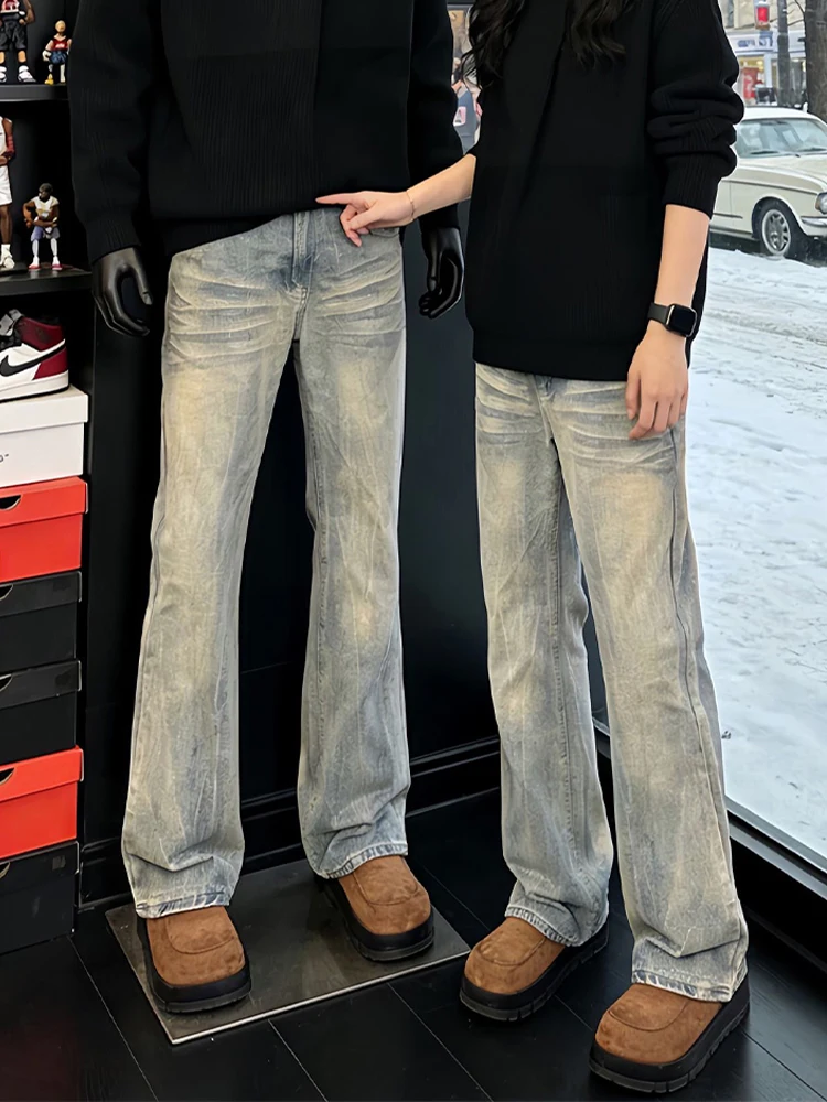 

American Retro Lightning Pattern Men's Jeans Slim Straight Leg Micro Flare Pants Spring Youth Casual Denim orts