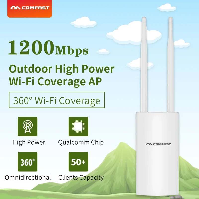 Comfast 300M/1200M Outdoor Access Point Wireless WiFi Extender 2.4G/5GHz AC1200 Wide-Area Router WiFi Antenns Street Repeater AP