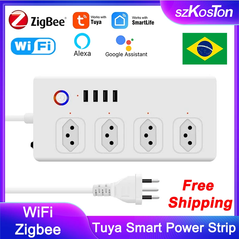 Brazil Power Strip ZigBee Wifi Tuya Smart Plug Power Strip Extension Cord Surge Protector Smart Home Socket Work with Alexa