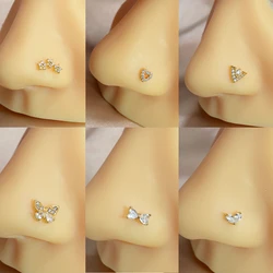 1PC Cute CZ Crystal Nose Stud 20G L Shaped Stainless Steel Nose Piercings Heart Butterfly Spider Nostril Piercing Body Jewelry