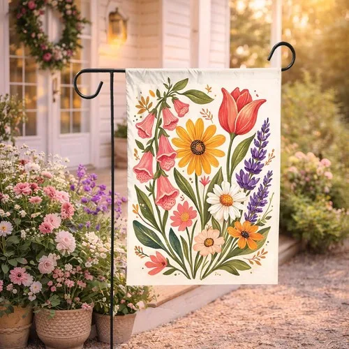 Foxglove Daisy Tulip Garden Flag  Subtle   No Words Floral PPZ