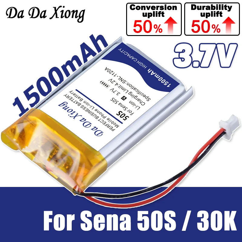 DaDaXiong 100% New 1500mAh Battery for Octelect Sena 50S / 30K Motorcycle Bluetooth Headset Helmet Intercom Replacement-Plug