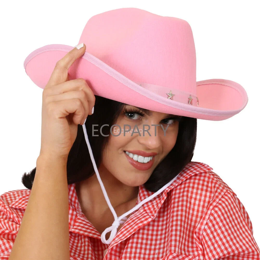 Chapéu de vaqueiro cor-de-rosa chapéu de vaqueiro ocidental para mulher menina foto adereços bandana cowgirl chapéus festa fedora fantasia galinha noite festa