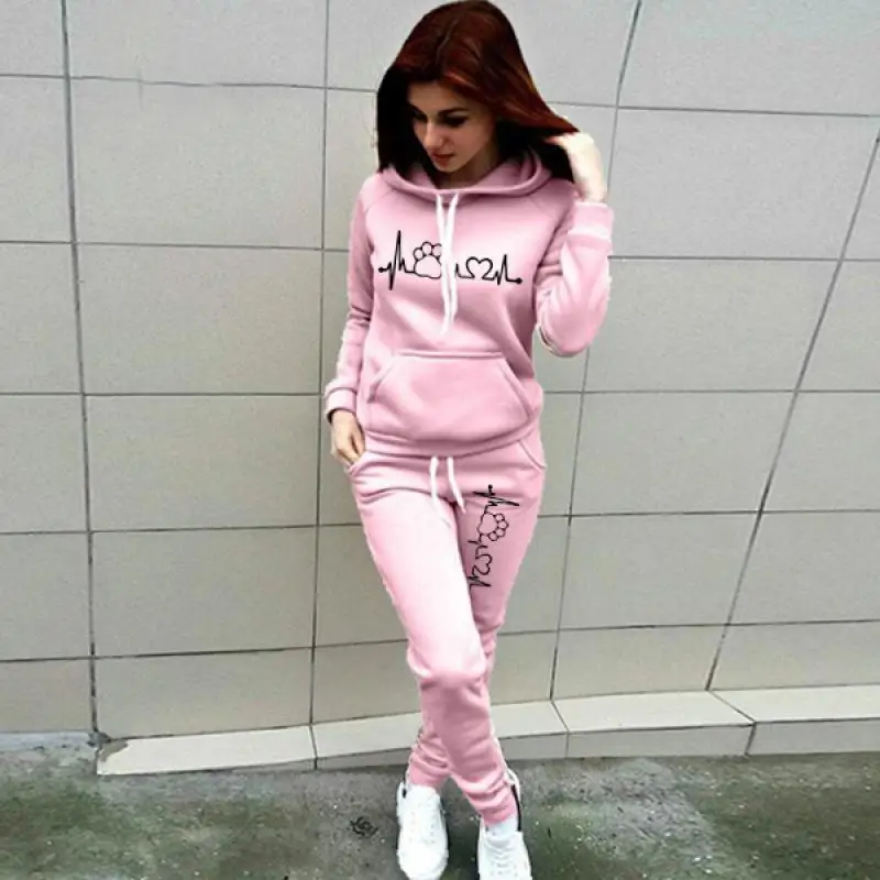 Solid Women Tracksuit Casual Hoodies Sweatshirt Pant Set Lounge Wear Sport Suit 2PCS Autumn Winter Clothes Hooded Thicken Sets