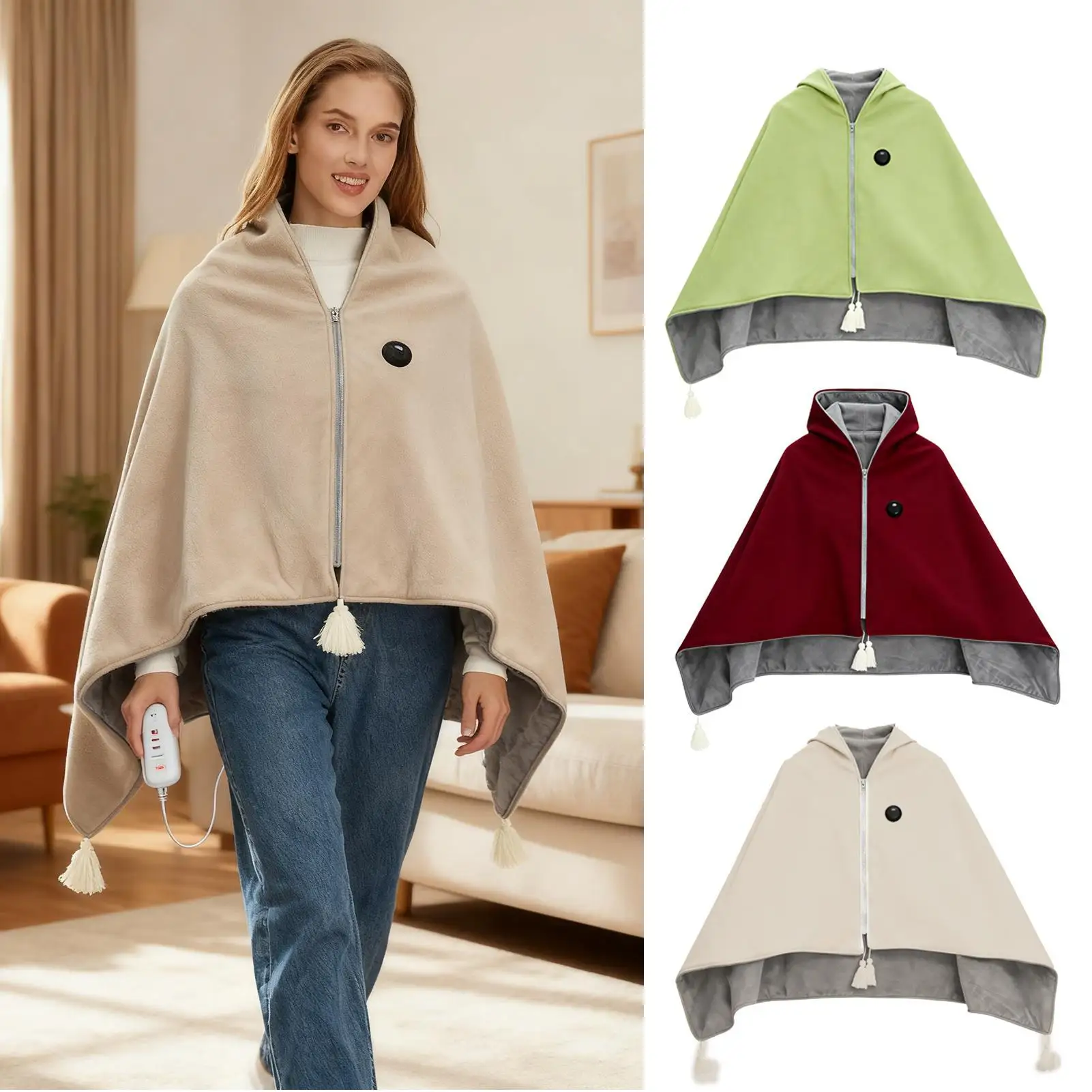 USB Heated Shawl 3-Level Safe Portable Soft Heating Throw Women Wearable Heated Blanket for Couch Bed Sofa Home Dorm Offices