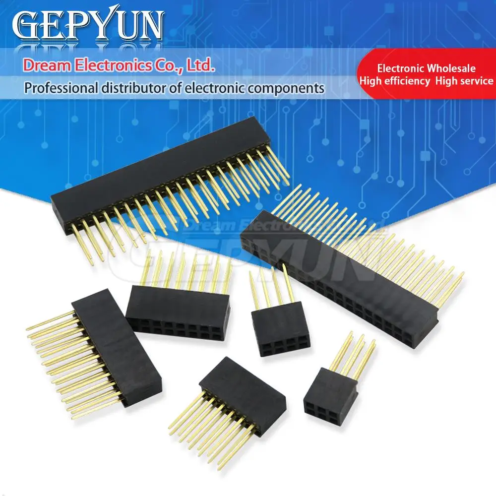 10PCS 2.54mm Double Row Female Long Pin 11mm Breakaway PCB Board Pin Header Socket Connector 2x3 2x4 2x6 2x8 2x10 2x18 2x20 Pins