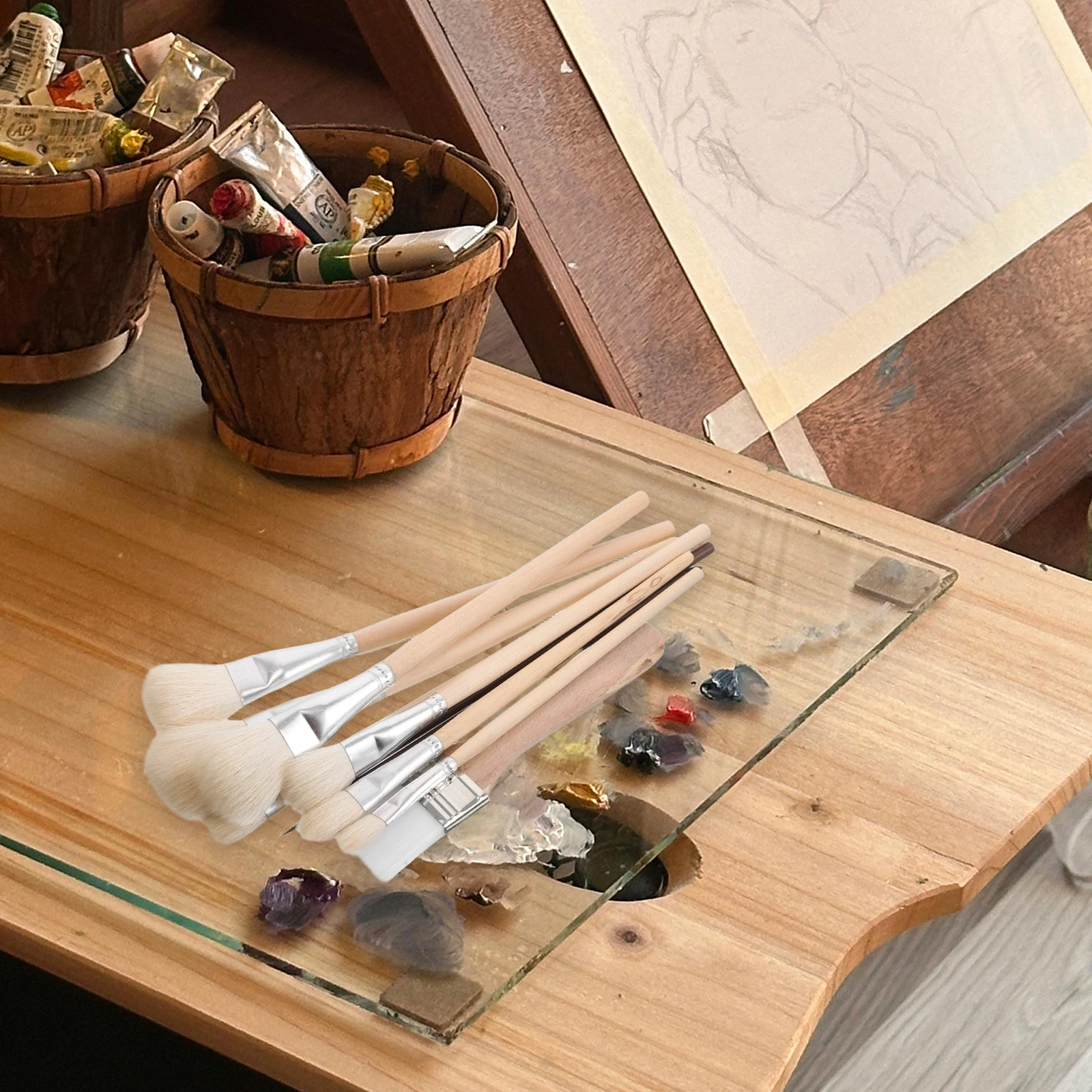 

Soft Bristle Paint Brush Set for Detail Work Oil Watercolor Pottery Coloring Fine Art Drawing Household Painting Needs