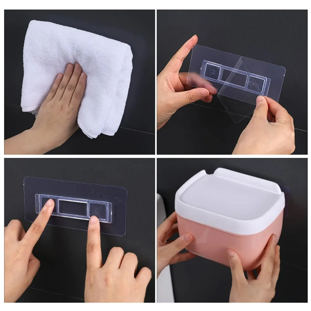 صندوق مناديل متعدد الوظائف بسعة كبيرة مع صندوق تخزين موزع الرف وحامل ورق التواليت ذاتي اللصق مقاوم للماء #6