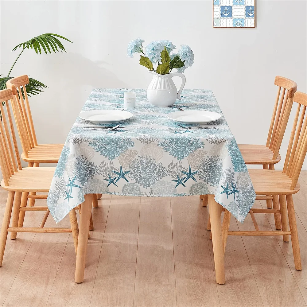 Starfish coral tablecloth Fresh sea life Blue tablecloth Waterproof decoration for family daily banquet table