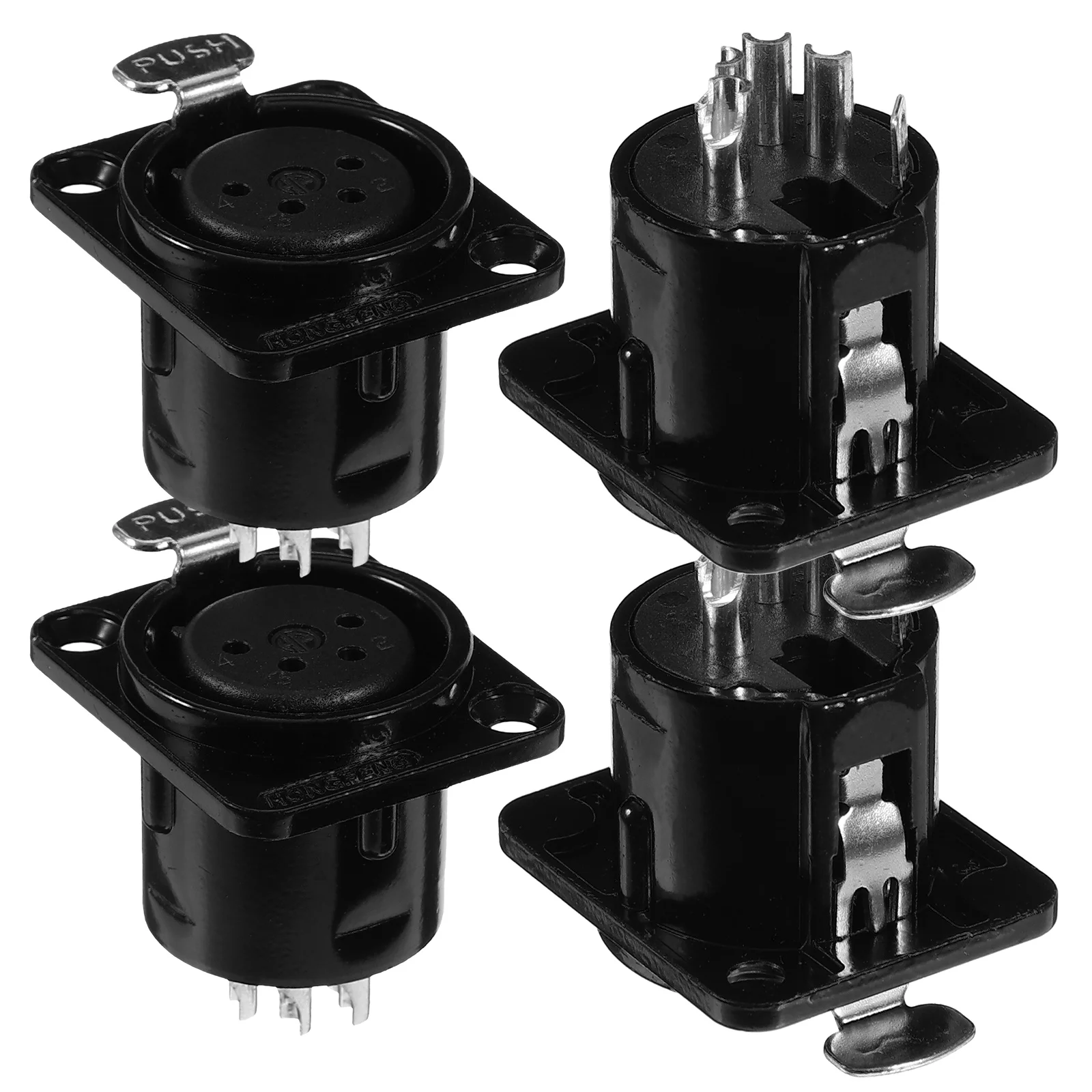 

4 Pcs XLR 4 Pin Square Audio Socket Black Audio Speaker Panel Mount Microphone Holder Copper Material Speaker Panel Mount