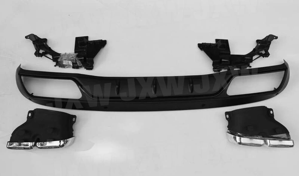 For C Class PP Rear Diffuser with Exhaust Tips 4 Outlet for Benz W205 4 Door Change to C63 AMG look C63 Only Standard Bumper