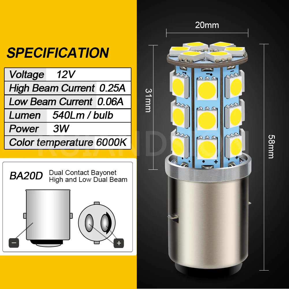Ruiandsion BA20D H6M P15D P26S LED Headlight For Motorcycle Bulb 12V High/Low Light Motorbike Lamp White 3W Headlamp Fit Scooter