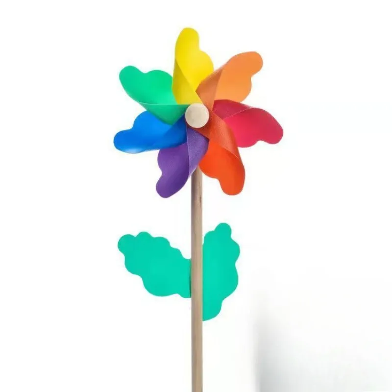 Pólo de madeira colorido moinho de vento atacado brinquedo das crianças jardim de infância área cênica decoração ao ar livre 32cm jardim moinho de vento catavento