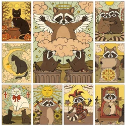 Tarot Cards Cat 5D Diamond Painting Cute Raccoon Full Diamond Cross Stitch Cartoon Animal Embroidery Mosaic Art Home Decoration