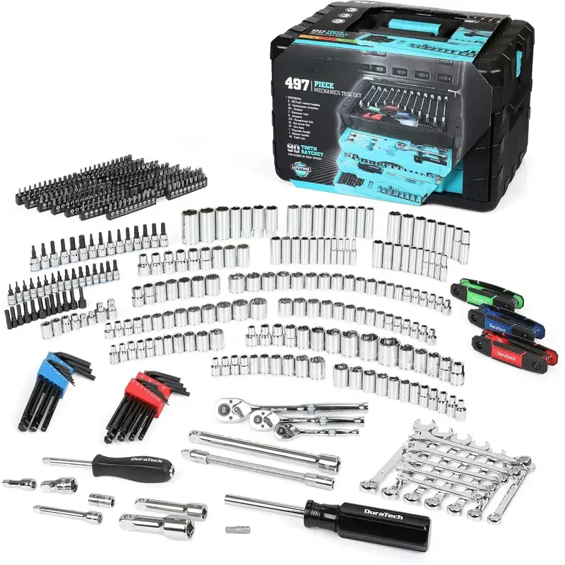 497-Piece Mechanics Tool Set Include SAE/Metric Sockets 90-Tooth Ratchet and Wrench Set in 3 Drawer Tool Box