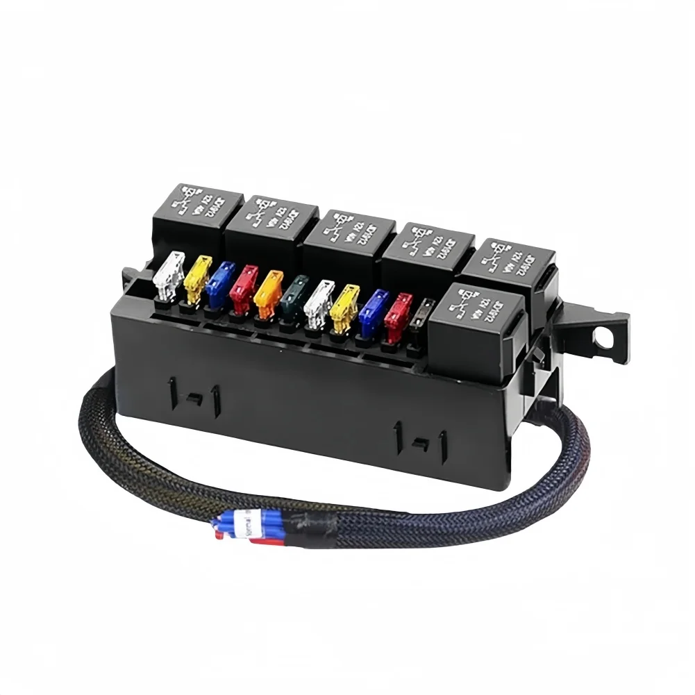 

Автомобильный блок предохранителей на 11 цепей с 6 реле для повышения безопасности в электросистемах транспортных средств, универсальный дизайн