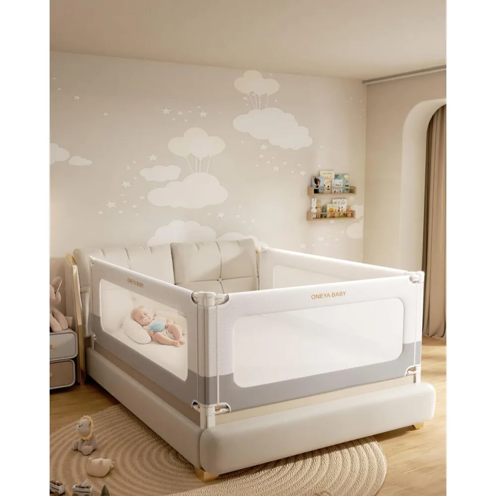 

3 Piece Full Size Bed Rails for Toddlers, No-drill Needed Baby Bed Rail Guard with Height Adjustable,