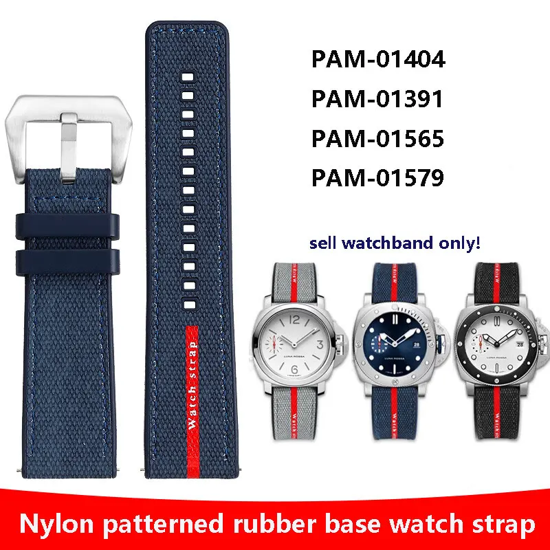 24mm wristband Canvas silicone watch strap for Panerai stealth PAM1391/1565 Lumino 1404 series nylon rubber watchband