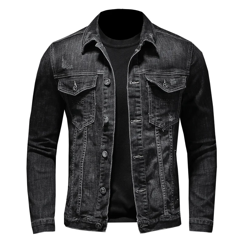 Mens Denim Jacket Moto Biker Outerwear Coats Men Jeans Jacket Black Casual Cotton Turn Down Collar Motorcycle Denim Coats Men