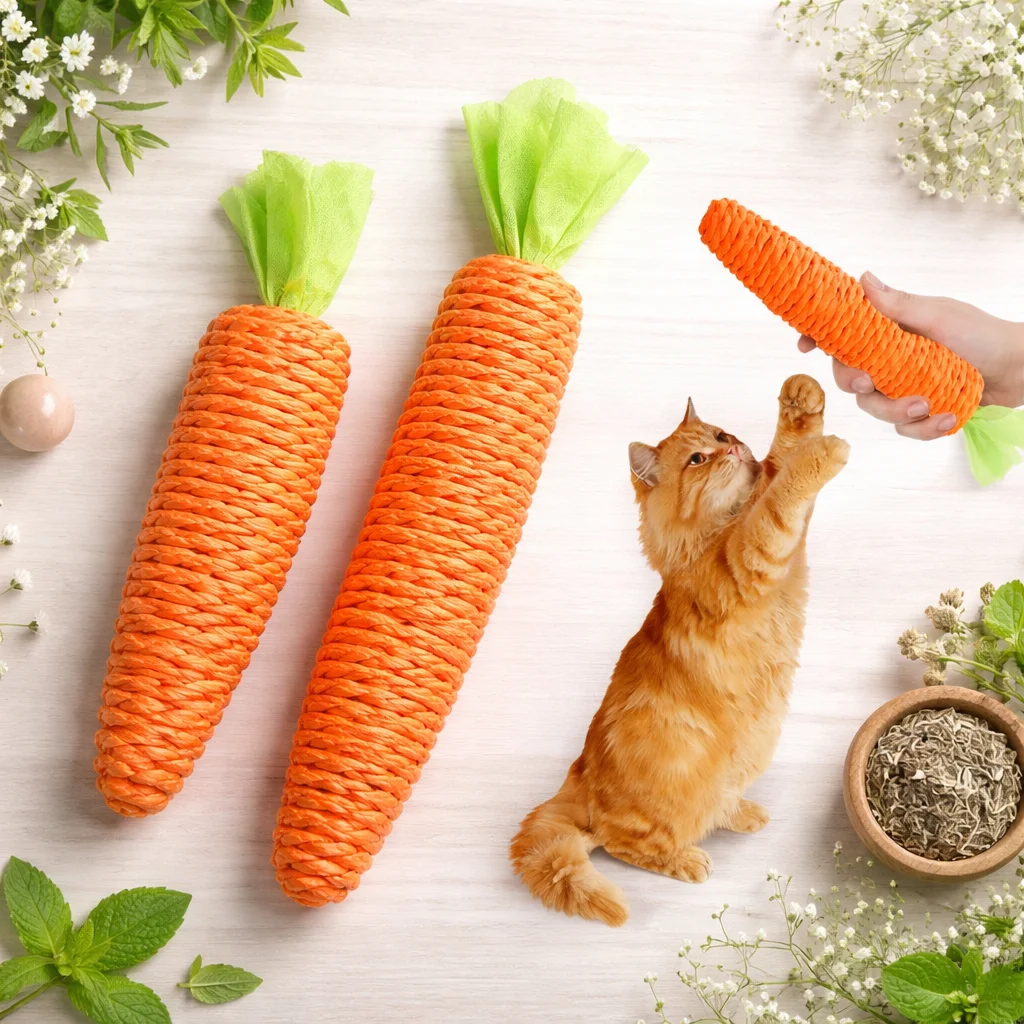 Interactive Sound Carrot Cuddle Stick Cat Toy for Teething and Scratching Fun Pet Supplies