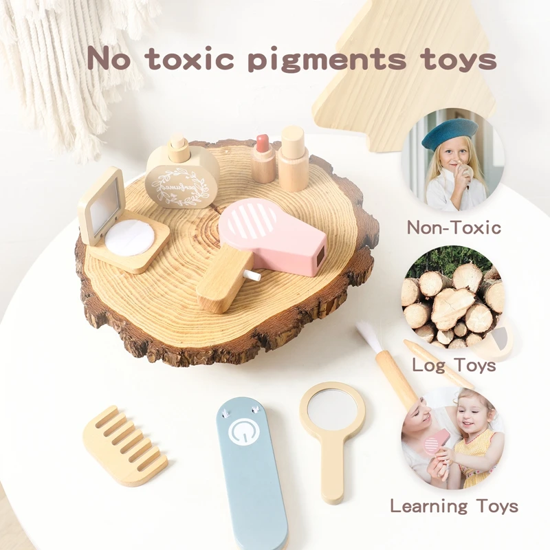 Children Wooden Make-up Toy Montessori Simulation Toys Girls Beauty Play House Toys Baby Cosmetics Makeup Set Toy Kid Gifts