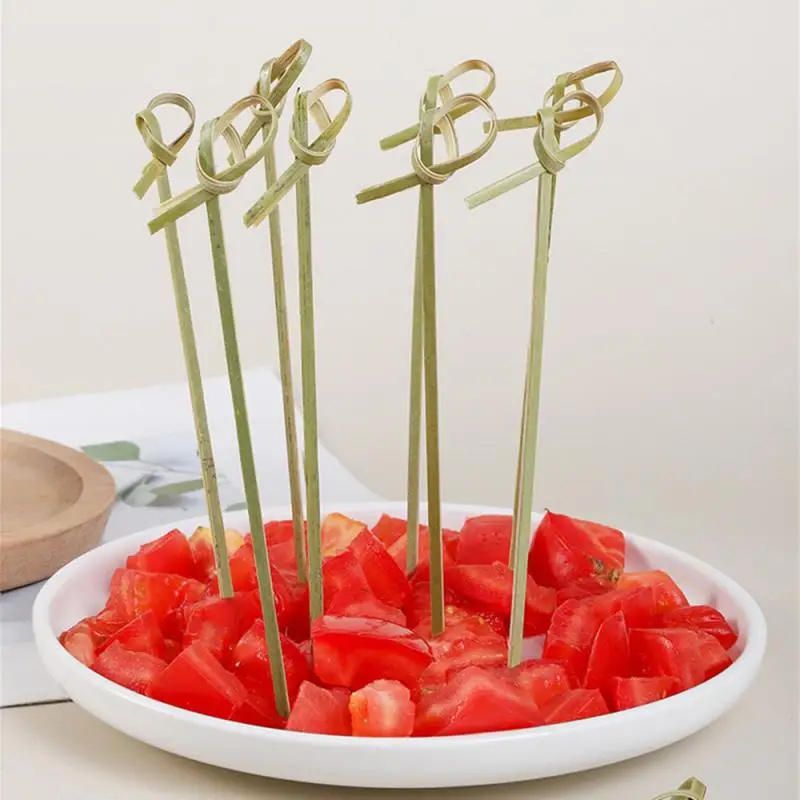 100Pcs Convenient Disposable Bamboo Forks Party Buffet Fruit Sticks Desserts Cocktail Decoration Wedding Party Supplies 12cm 9cm