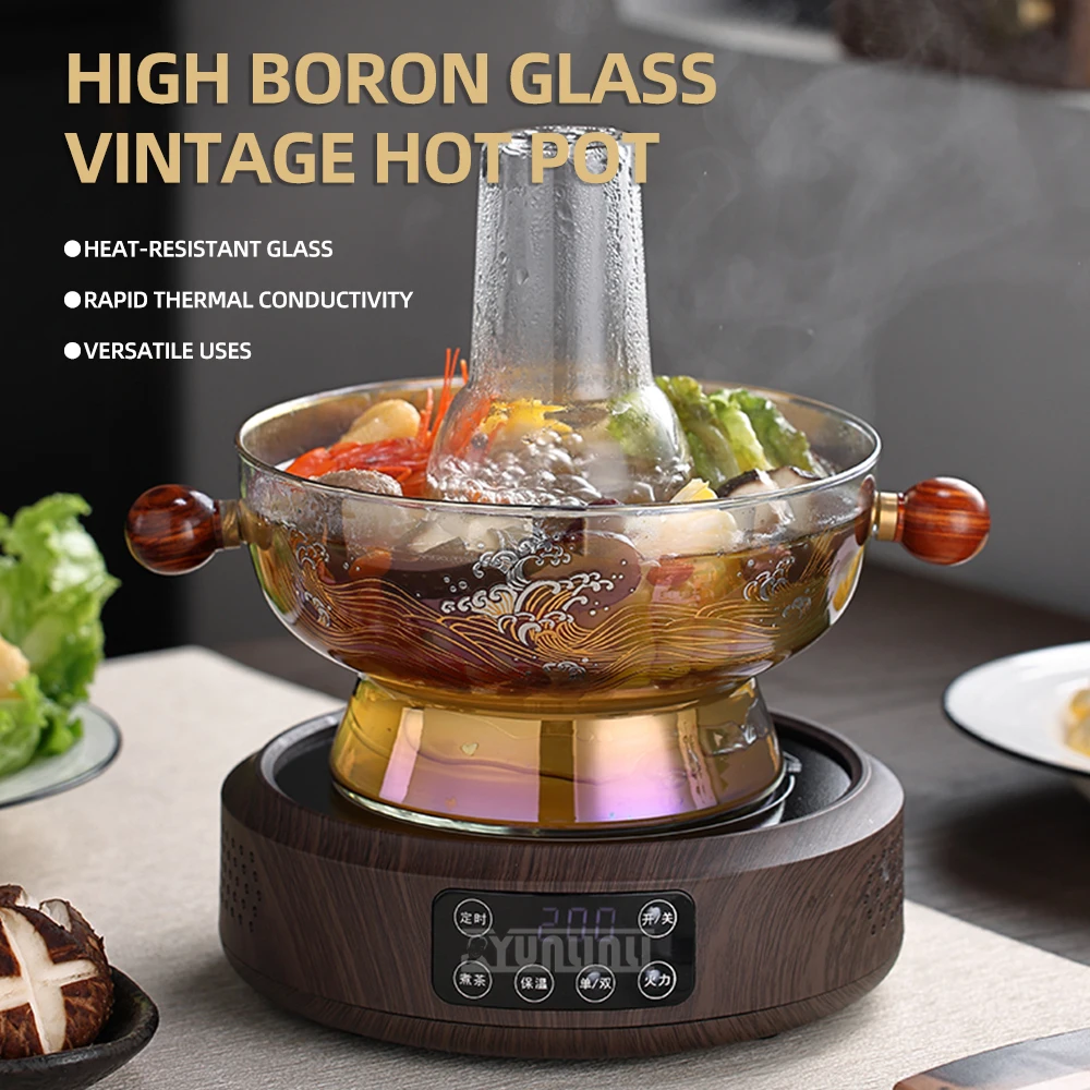 750ml Household Heat-resisting Glass Hot Pot 1000W Stainless Steel Electric Pottery Stove