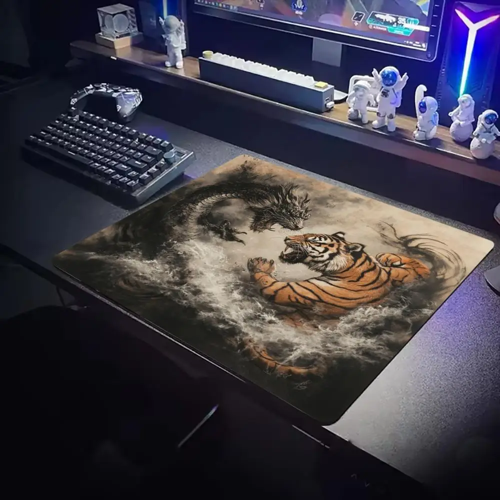 Traditional Ink Tiger Dragon Small Mouse Pad 45X50 50X50 Laptop Mousepad Keyboard Mat Desk Protector Asian E-sports Gaming Pads