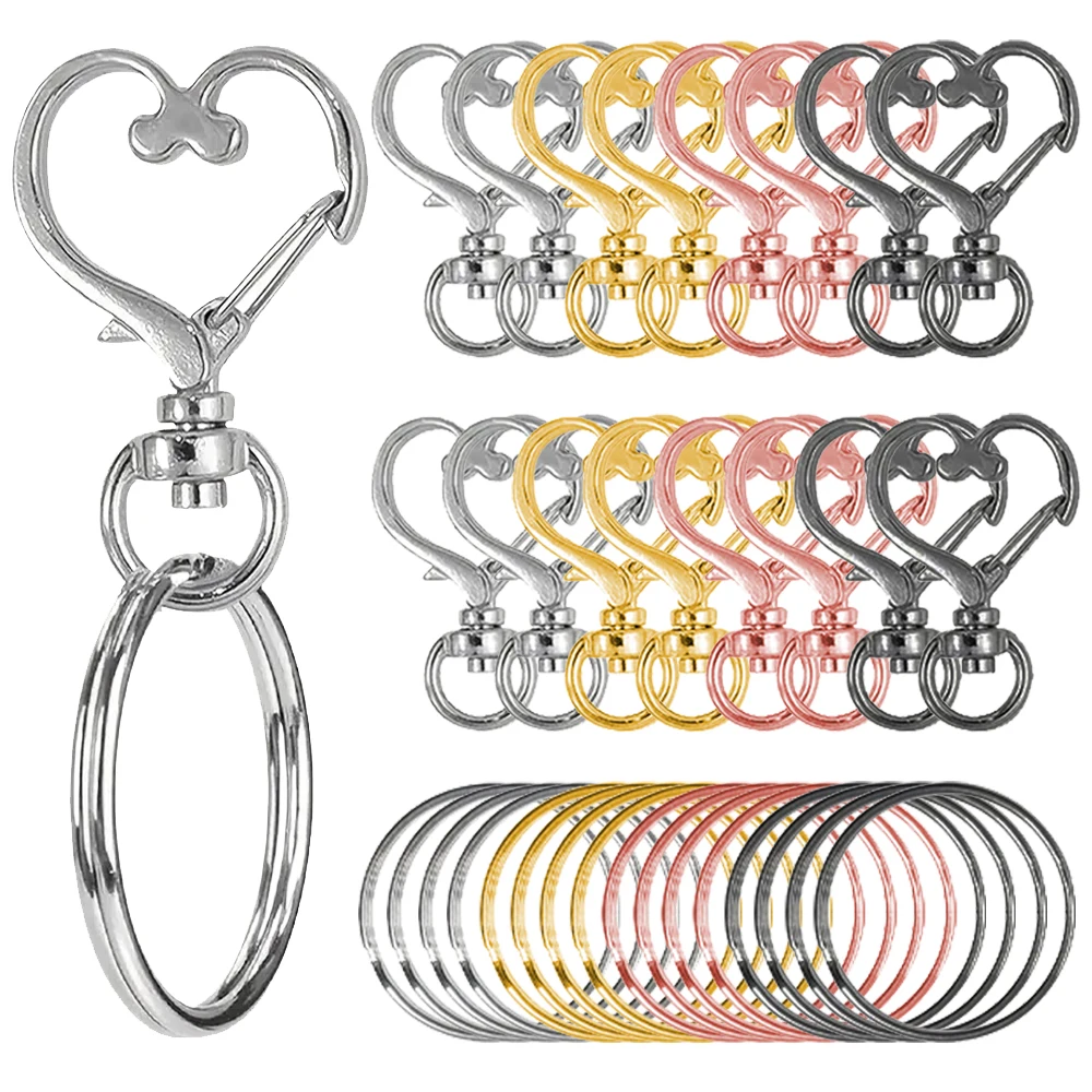 12/25/50 Set Heart Shaped Swivel Snap Hooks with Key Ring Metal Keychains for Key Chain Lanyards Charms Jewelry DIY Crafts