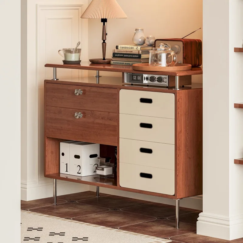 

Solid wood medieval style dining side cabinet simple design living room tea side cabinet against the wall storage cabinet ins st