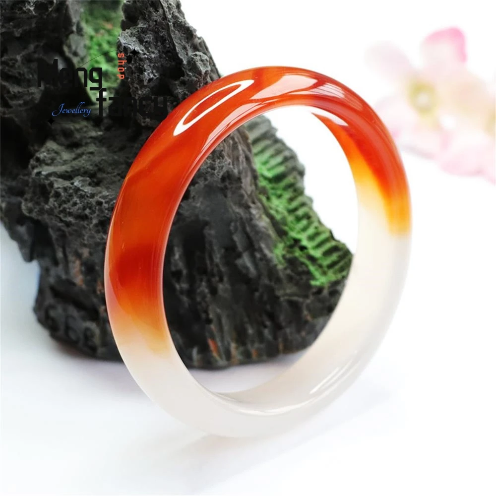 

Natural Red Agate Lychee Jelly Half Wall River and Mountain Tinker Bell Bangle High-grade Exquisite Luxury Quality Fine Jewelry