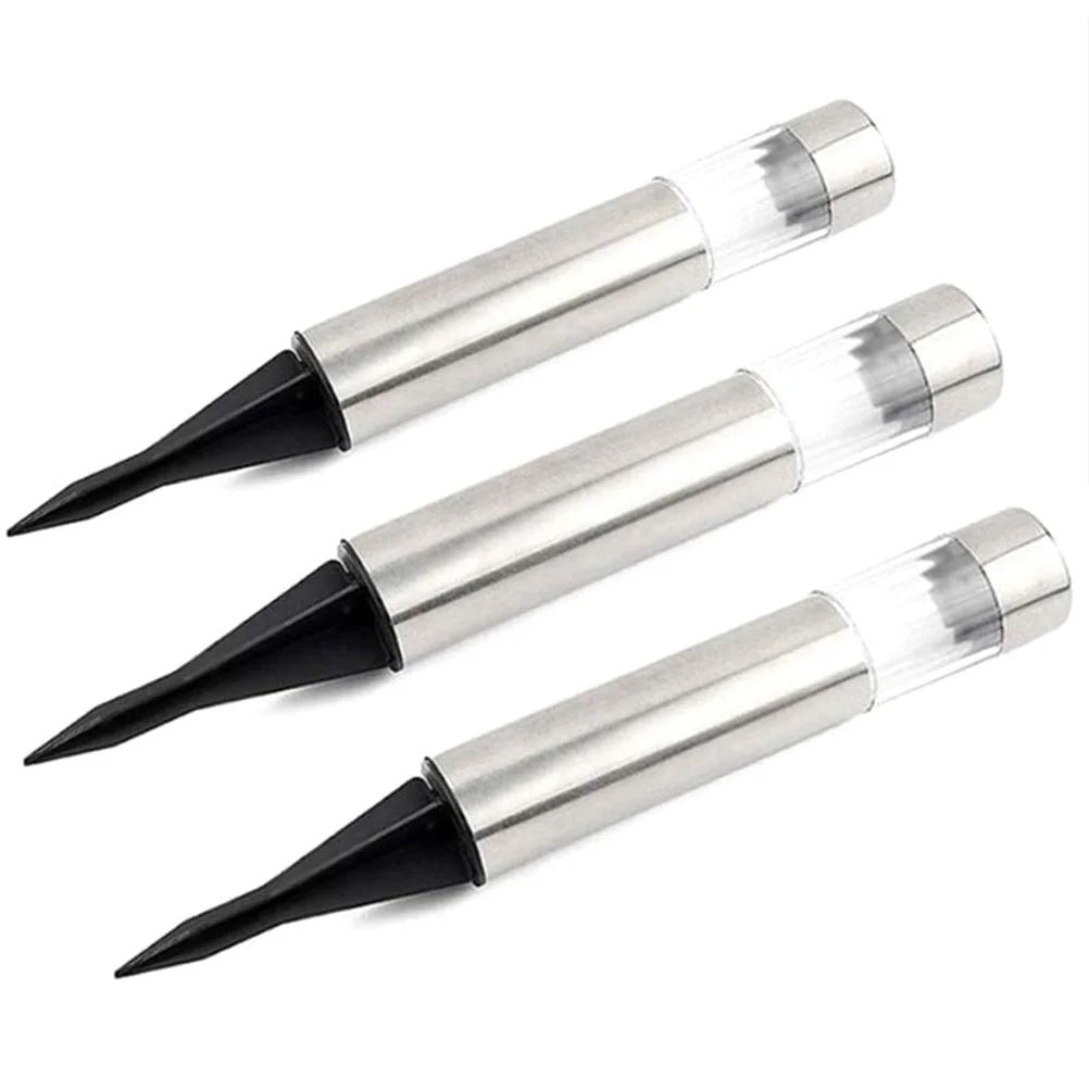 3pcs Solar Led Lawn Lamp Stainless Steel Torch Light Outdoor Ground Plug For Garden Pathway Yard Decor Landscape Lighting Road