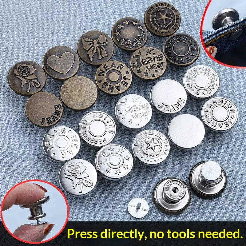 Jeans Buttons Replacement  No-Sew Removable Metal Buttons Snap Denim Button Repair for Jeans Clothing Supplies