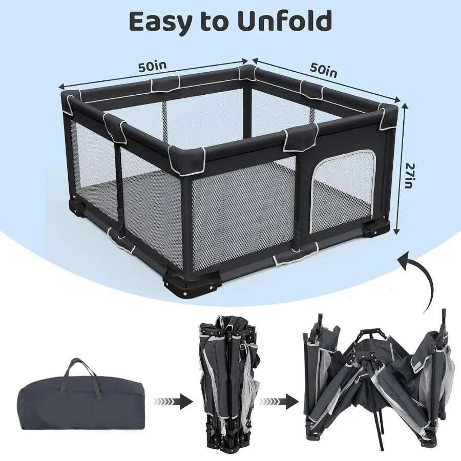 Box per bambini pieghevole con tappetino per un gioco sicuro al coperto: cortile da gioco portatile e pieghevole con due maniglie include un Si adatto