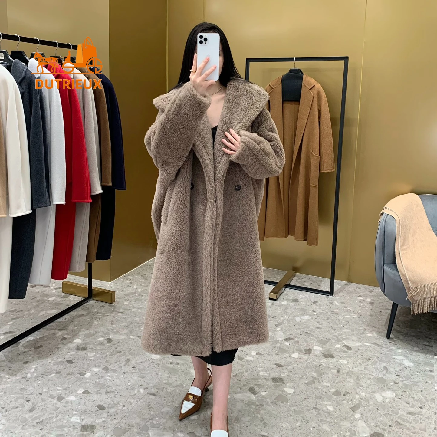 New Teddy Coat for Women,62% Alpaca 26% Wool 12% Silk, 2024 New Winter Teddy Coat Jacket Long Fur Coat, Genuine Fur Coat Women