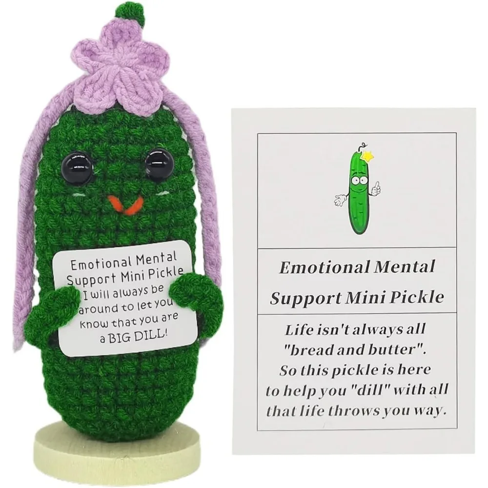 

Funny Crochet Pickles 1 Pcs with Affirmations Cards for Inspirational Novelty Good Luck Gift and Party Decorations