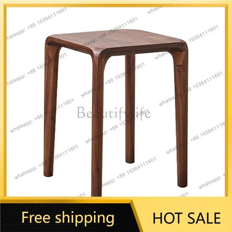Factory Direct Sales Black Walnut Solid Wood Stool Stackable Household Sturdy Durable Square Stool