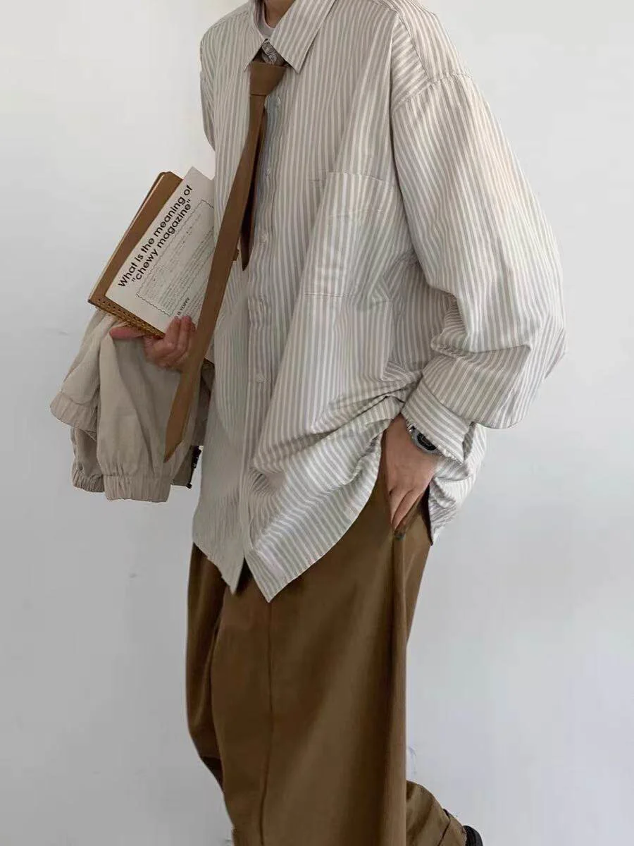 

Spring New Sle Loose Fit Striped Long Sve irt ex College Sle Versatile Light Colored Japanese Retro irt Coat