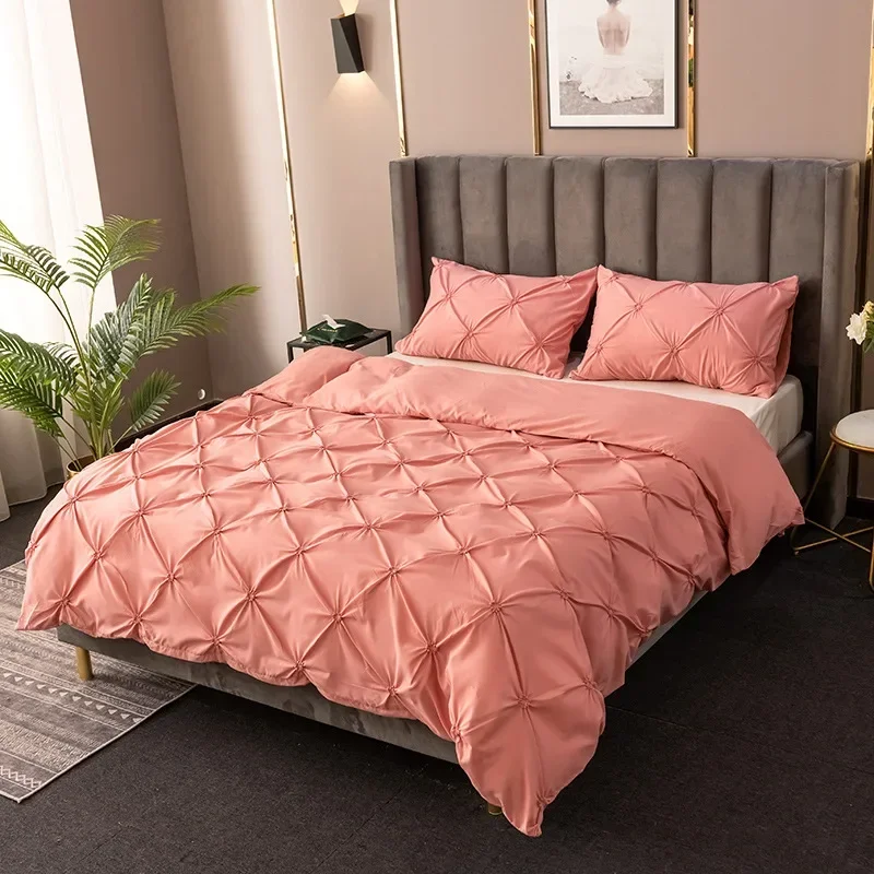 High Quality 3D Pinch Pleated Duvet Cover Set 220x240 Solid Color Single Double Twin Bedding Set Duvet cover