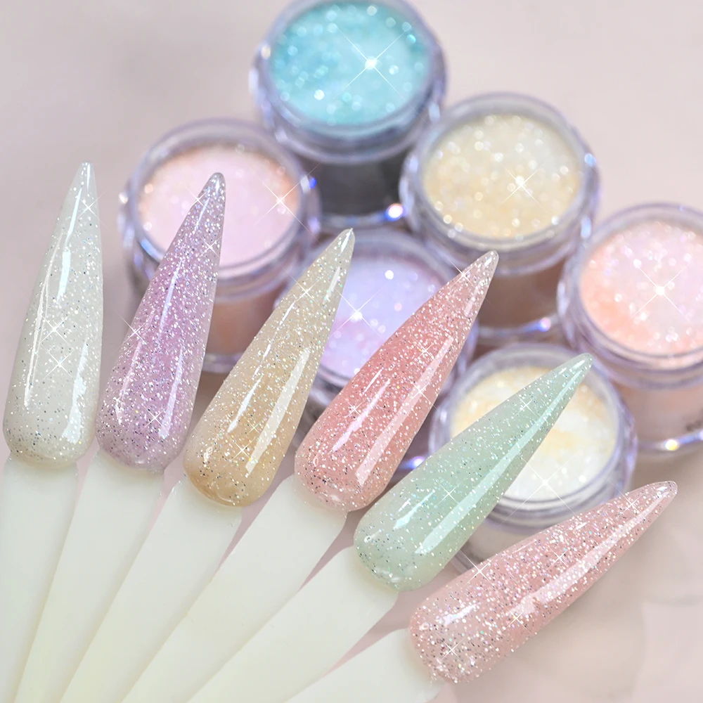 6Jars/Set Macaron Color Glitter Nail Acrylic Powder Pink Yellow Green Purple Nails Crystal Powder Extension Craving Dipping Dust
