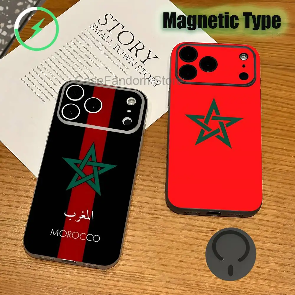 

Morocco Flag Passport For iPhone 17,16,15,14,13,12,11,Pro,Max,Plus Magnetic Wireless Charging Transparent gray Phone Case